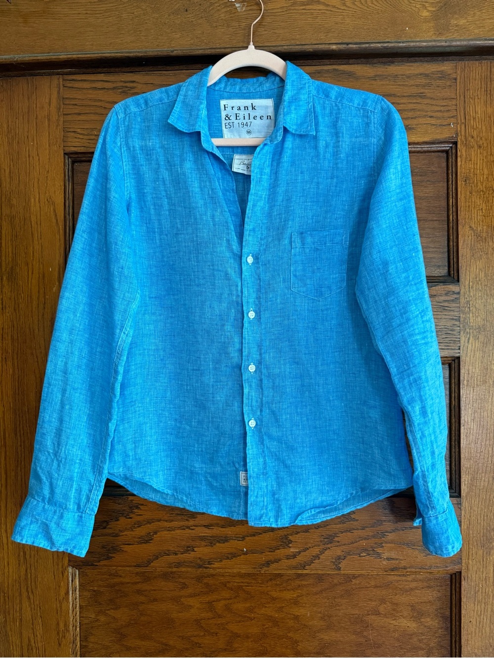 FRANK & EILEEN 100% Linen Bright Blue Turquoise Button Down Barry Shirt Beachy